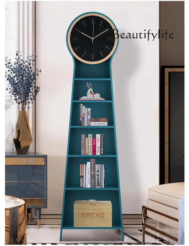 Light Luxury Floor Modern Minimalist Living Room Radio Wave Solid Wood Clock Storage Bookshelf Clock Big Decorations