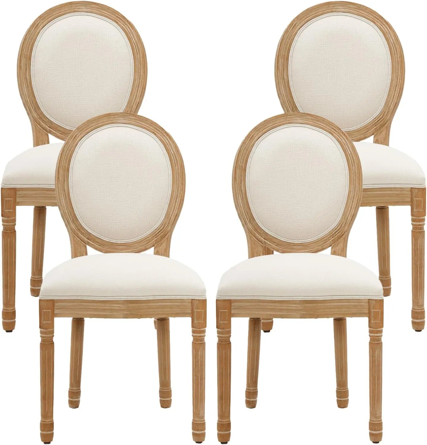 French Country Dining Chairs Set of 4, Upholstered Dining Room Chairs with Round Back Farmhouse Kitchen Chairs