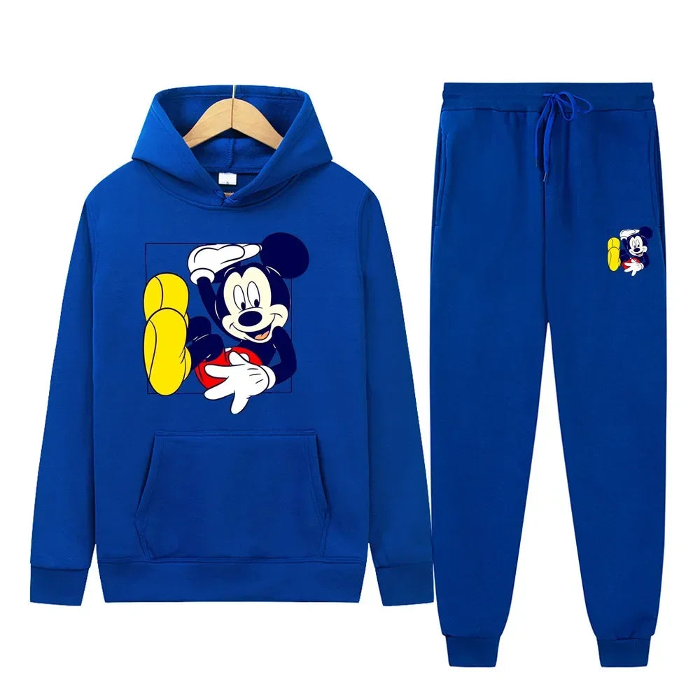 New Disney Mickey Fashion Sports Suit Printed Hoodie + Trousers 2 Pieces Set Spring And Autumn Animation Men And Women Suit