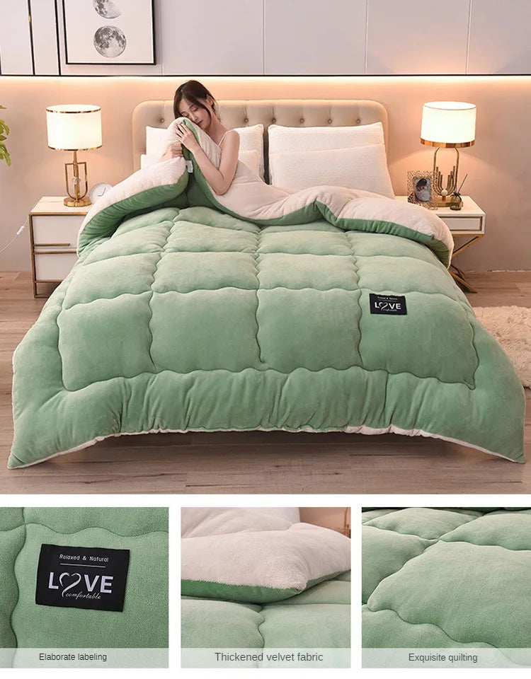 New Super Warm Lamb Wool Quilt Winter Thickened Cotton Quilt Warm Cotton Double sided Velvet Soft Extra Large Blanket