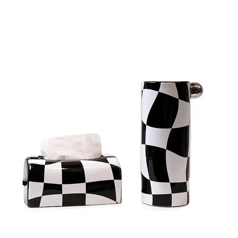 Light Luxury Black and White Geometry Checkered Ceramic Vase Tissue Box Paper Box Dining Table Decoration Nordic Decoration Home