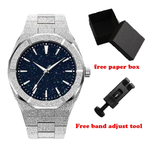 5ATM Waterproof All Stainless Steel Luminous Hands Jewerly Frosted Relogios Masculino Man Quartz Watch