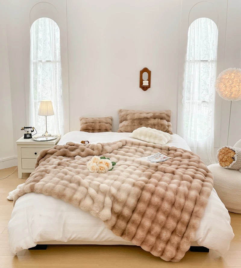 Faux Fur soft Throw Blanket warm winter Plush Bedspread on the bed plaid sofa cover Gradient blankets for living room bedroom