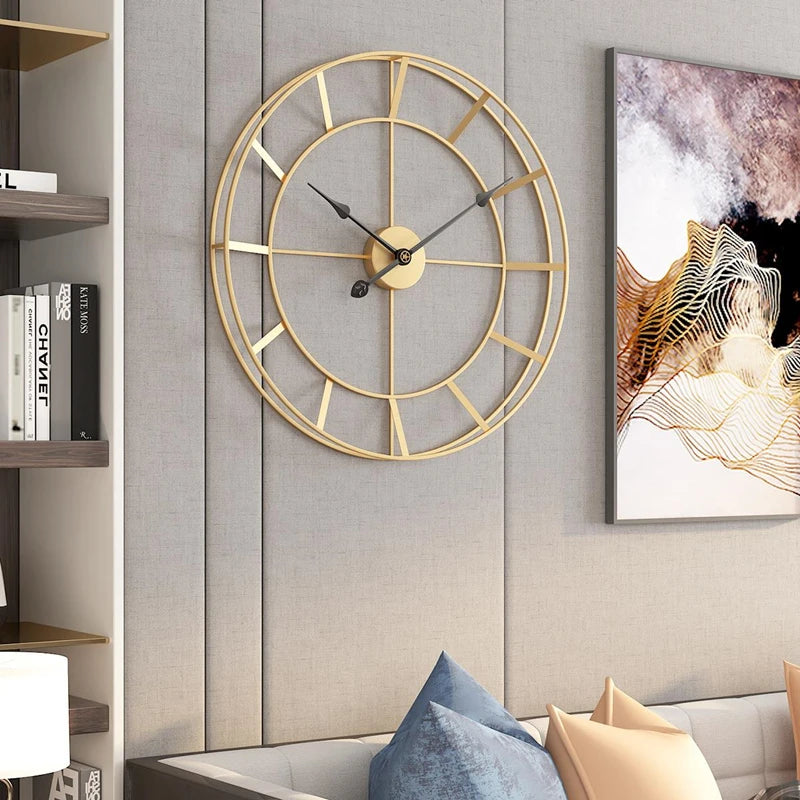 Modern Minimalist Iron Wall Clock Creative Fashion Design For Home Office Wall Decor Silent Hanging Watch Black and Gold 50/60cm