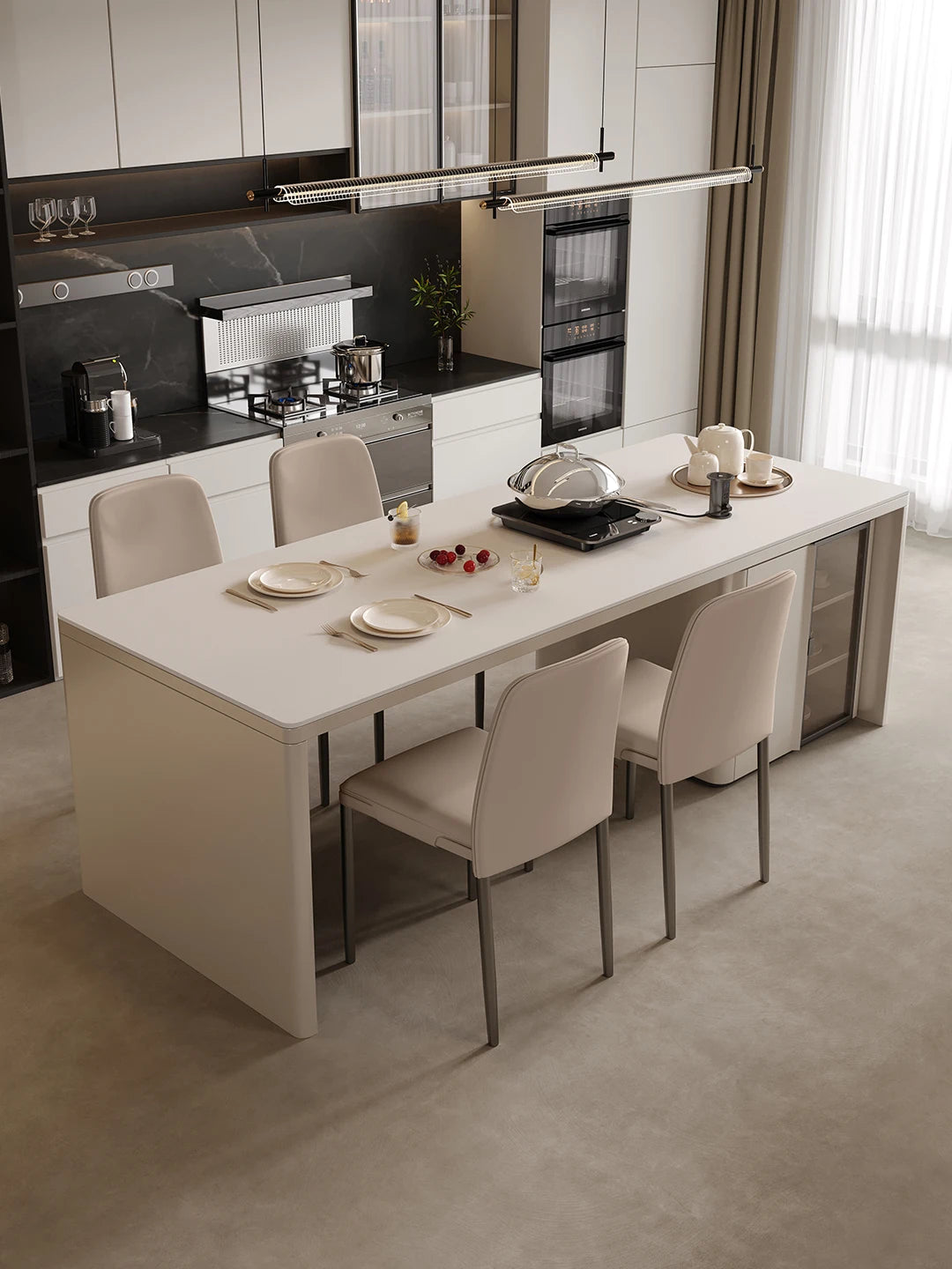 Italian-style rock slab flush island table integrated household open kitchen modern simple dining table