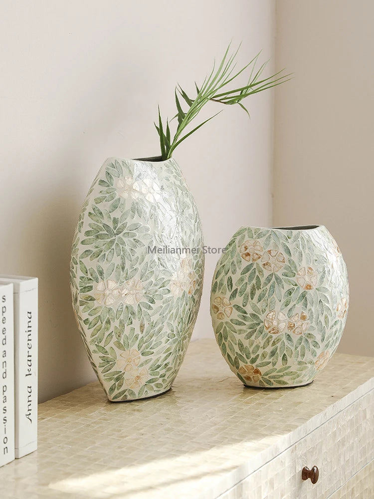 French Light Luxury Style Handmade Shell Decorative Vase countertop Flower Arranger Household Living Room Desktop Decoration