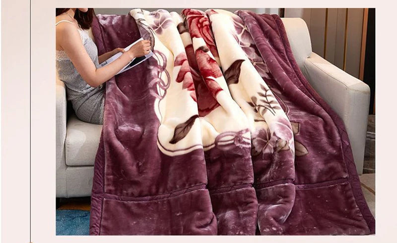 Soft Winter Quilt Blanket For Bed Printed Raschel Mink Throw Twin Full Queen Size Double Bed Fluffy Warm Fat Thickened Blankets