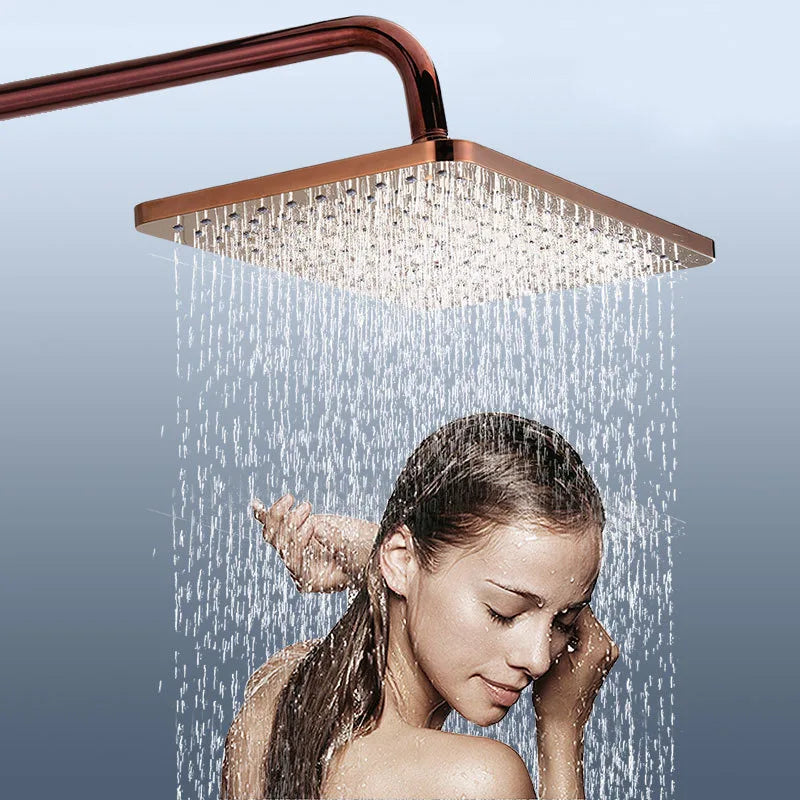 Thermostatic Bathroom Shower Set Luxury Rose Gold LED Screen Digital Bath Shower System Quality Brass Bathtub Mixer Faucet Set