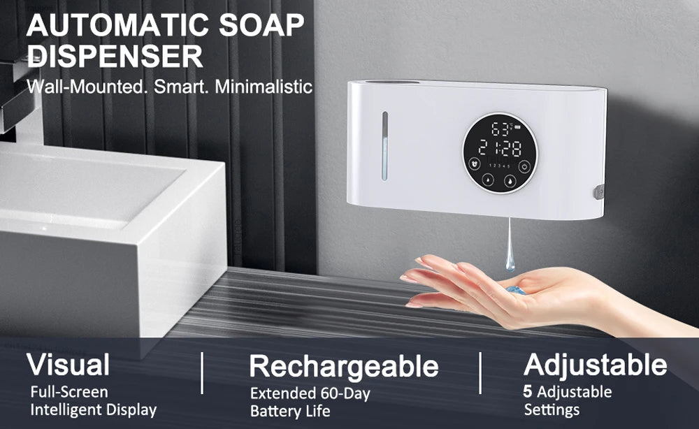 Automatic Soap Dispenser Wall-mounted Touchless Sensor Soap Dispenser with LED Screen 500ML Hand Wash Liquid Foam Soap Dispenser