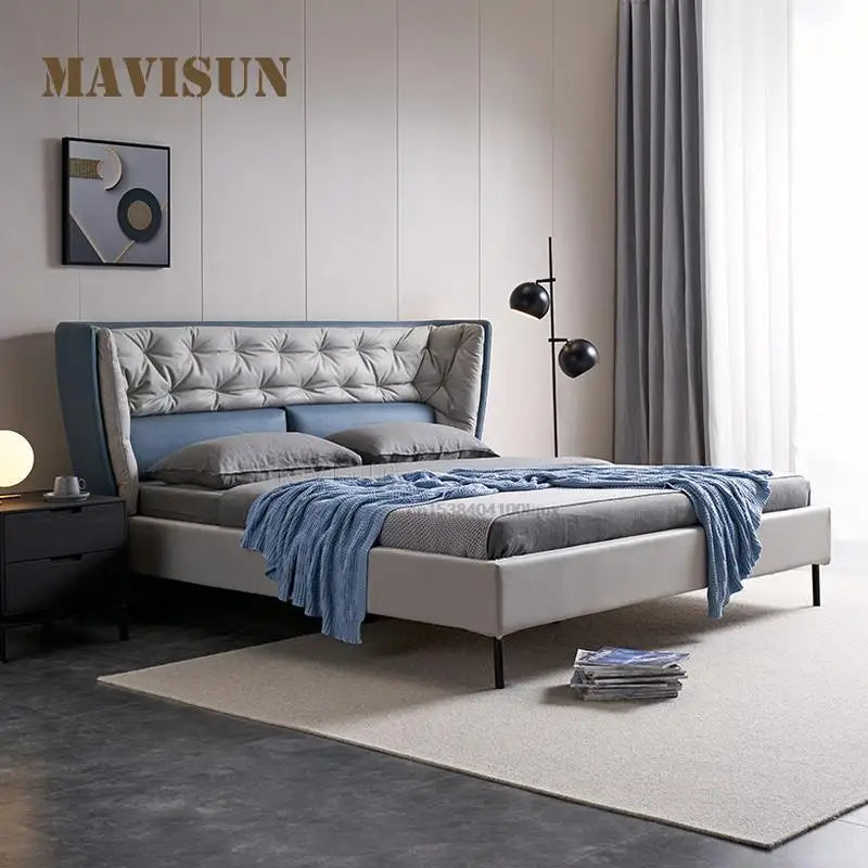 Post-Modern Italian Design Double Bed Technology Fabric Simple And Modern 1.8m Wedding Bed Bedroom Set Furniture Light Luxury