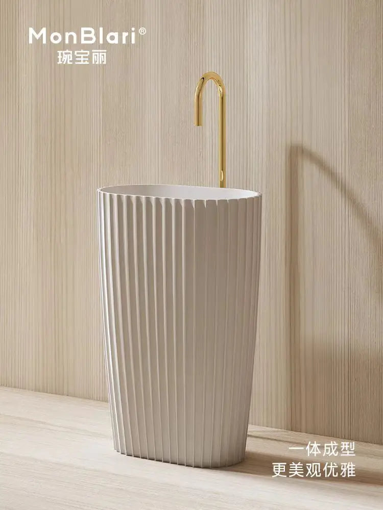 600*380*900mm Matte white Artificial stone washbasin Artistic Floor standing Luxury Lavabo High Quality Hand basin Nordic style