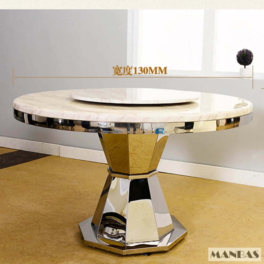 MANBAS Stainless Steel Dining Room Set Home Furniture Modern Roundle Marble Dining Table and 4 Chairs for Kitchen Dinner Set