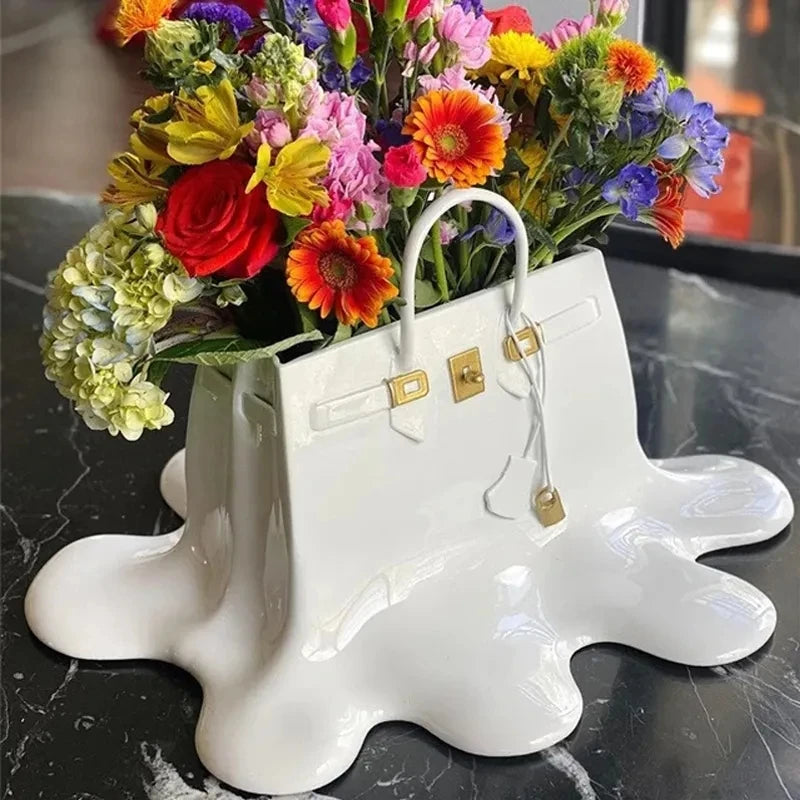 high quality Large Resin Flowers Vase Bag Home Decor aesthetic room decor Wedding desk Ornament Living Room Big Bag Vase Luxury