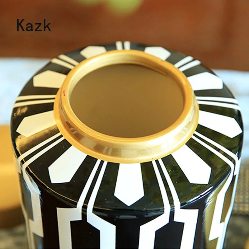 American Style Black White Vase Storage Jar Nordic Light Luxury Desktop Ikebana Dried Flower Vases Home Living Room Decoration