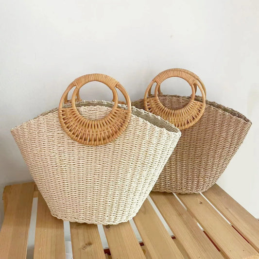 Woven Straw Women Bag 2023 Women's Luxury Handbags Designer Solid Color Handmade Lady Bags Bohemian Vocation Beach Female purses