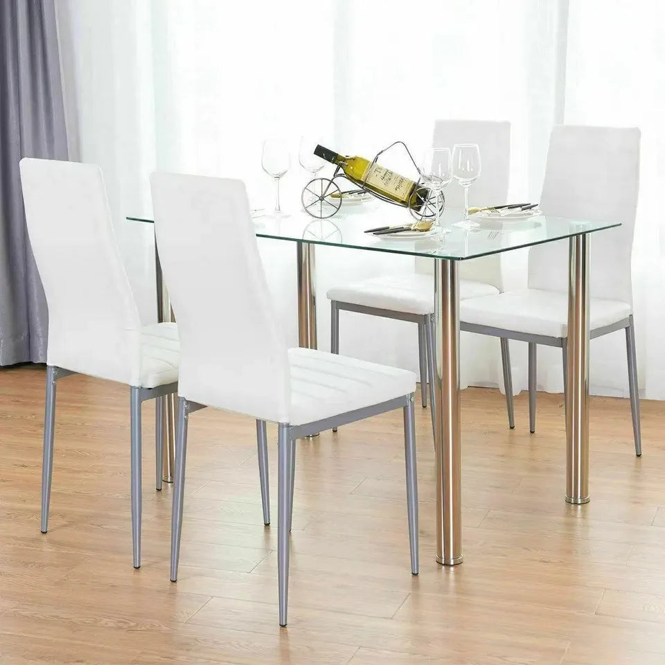 5Pcs Dining Set Kitchen Room Table Set Dining Table and 4 Leather Chairs