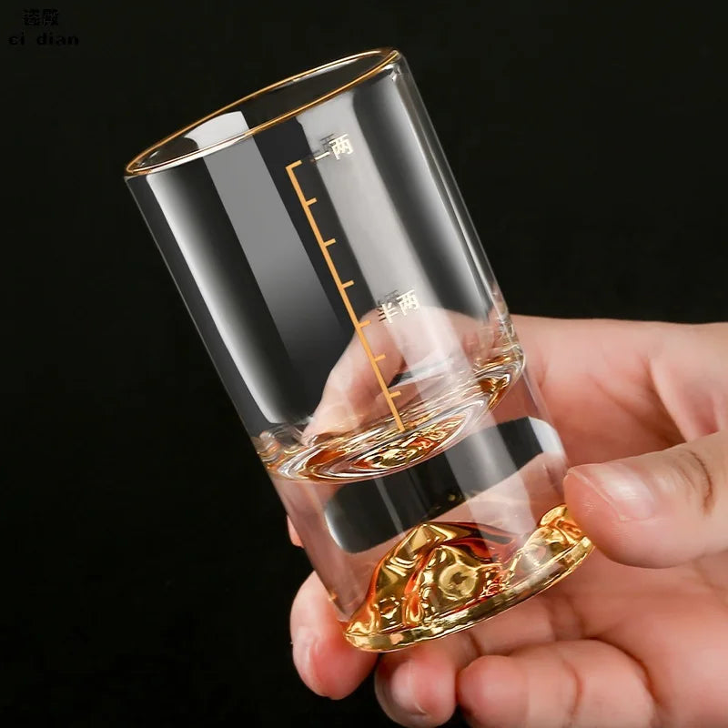 50ml/100ml Shot Glass Golden Mountain Vision Graduated Cup Glass Luxury Drinkware Small Capacity Wine Glass Chinese Spirits Cups