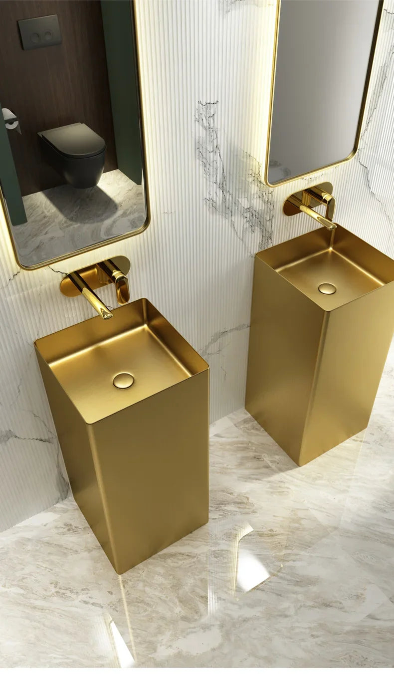 CX102AE Luxury Golden Bar Wash Basin Hotel Integrated Floor-Standing Pedestal Basin Face Washing Inter-Platform Basin