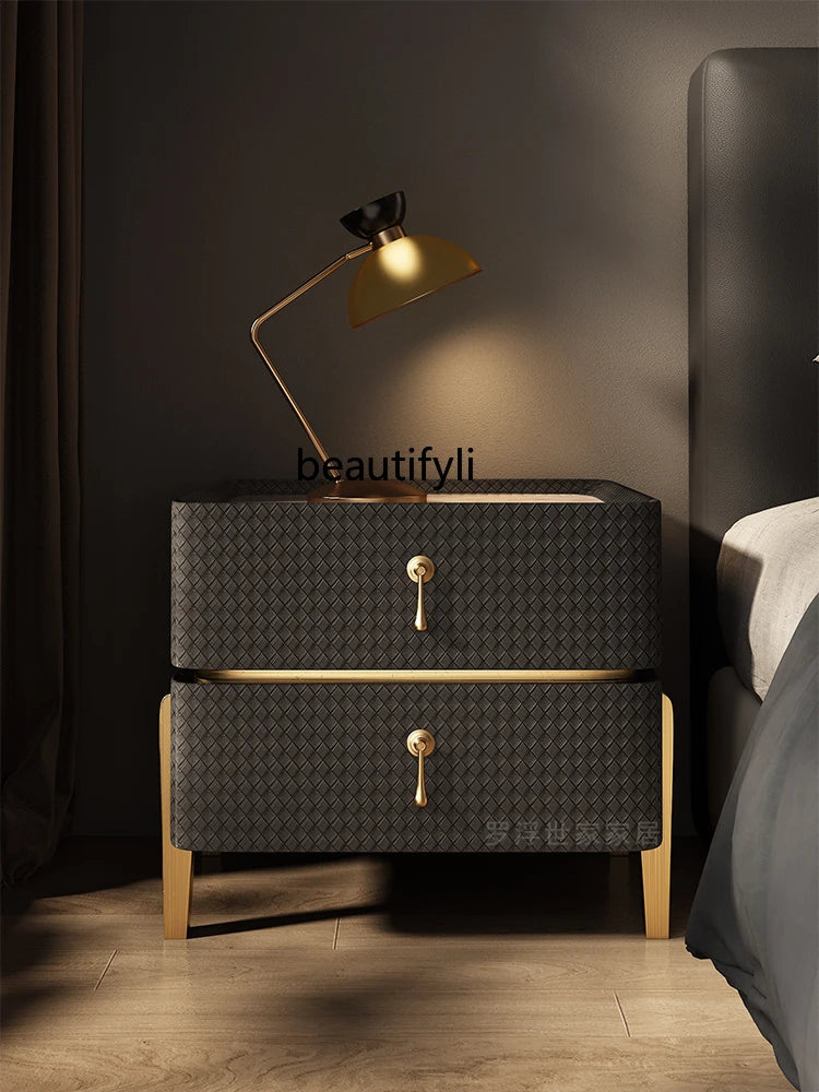 Bedside Table Light Luxury High-Grade Solid Wood Stone Plate Chest of Drawers Modern Simple Home Bedroom Bedside Cabinet