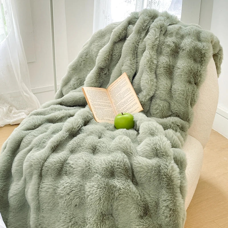 Faux Fur soft Throw Blanket warm winter Plush Bedspread on the bed plaid sofa cover Gradient blankets for living room bedroom