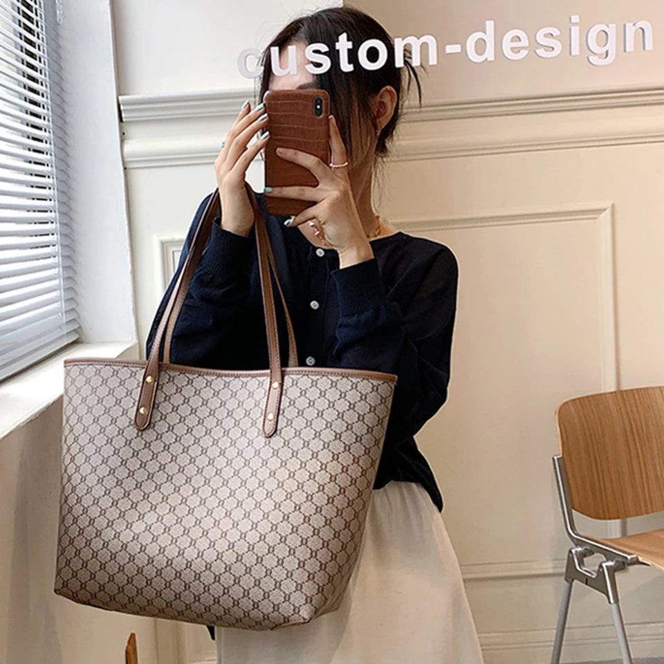 2 Sets Luxury Designer Large Capacity Tote Handbag for Women 2024 Trends Brand Designer Shopper Shoulder Shopping Bag Sac A Main