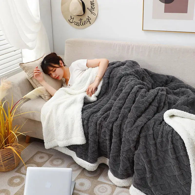 Winter Blanket Lamb Wool weighted Super Soft Double Side Microfiber Flannel Throw Blanket for Bed Comfortable Warm Comforter