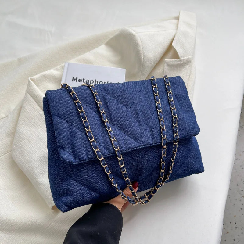 Handbag Woman Fashion Luxury Denim Blue Shoulder Bag Briefcase Messenger Bags Large Capacity Work Study Street Tote Bag Purses