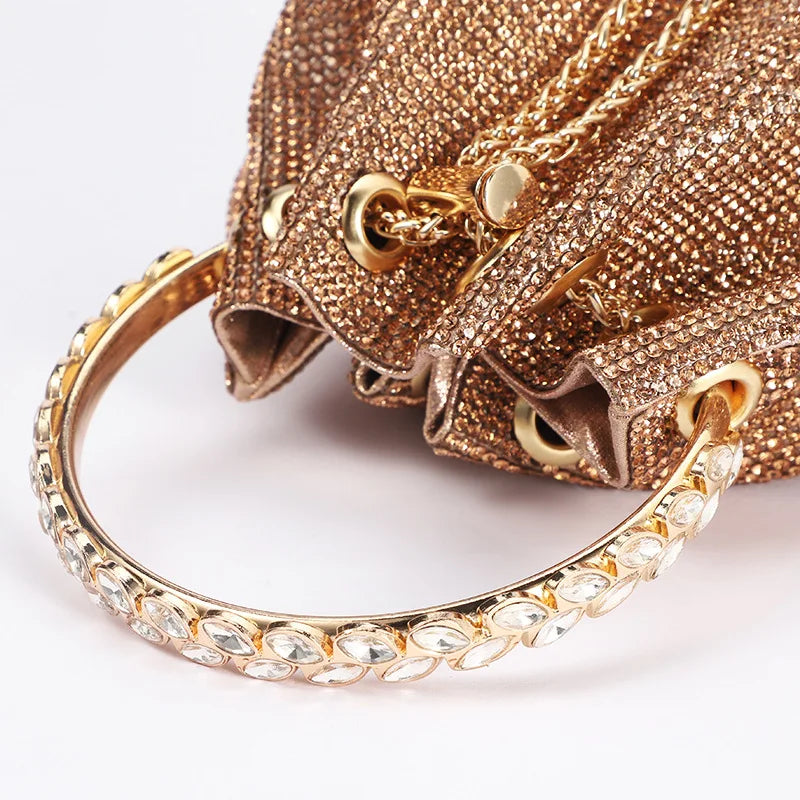 Luxury Designed Rhinestone Handbag Bling Handbags Women Brand PU Leather Metal Totes Modern Diamond Top Handle Drawstring Bag