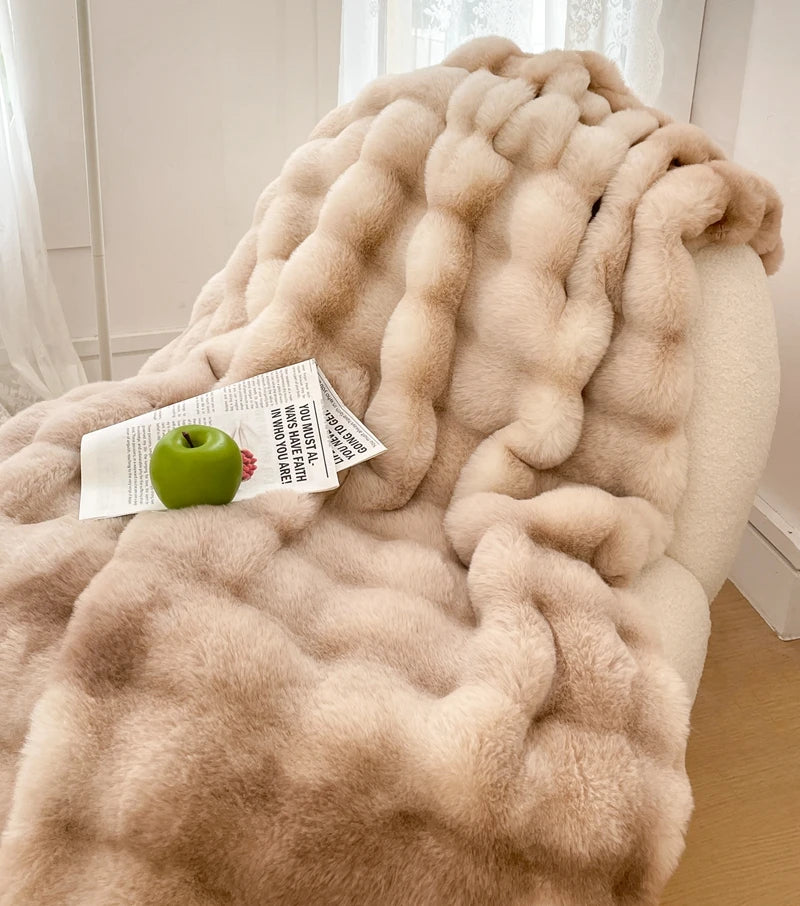 Faux Fur soft Throw Blanket warm winter Plush Bedspread on the bed plaid sofa cover Gradient blankets for living room bedroom