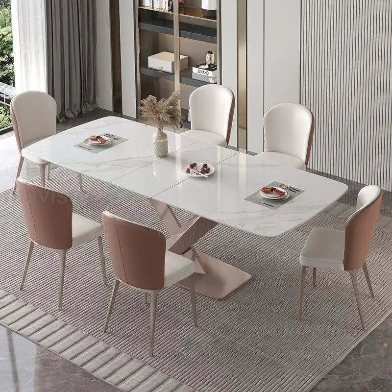 Extendable Light Luxury Dining Table And Chairs Combination Rock Plate Tabletop Home Furniture Multifunctional Kitchen Tables