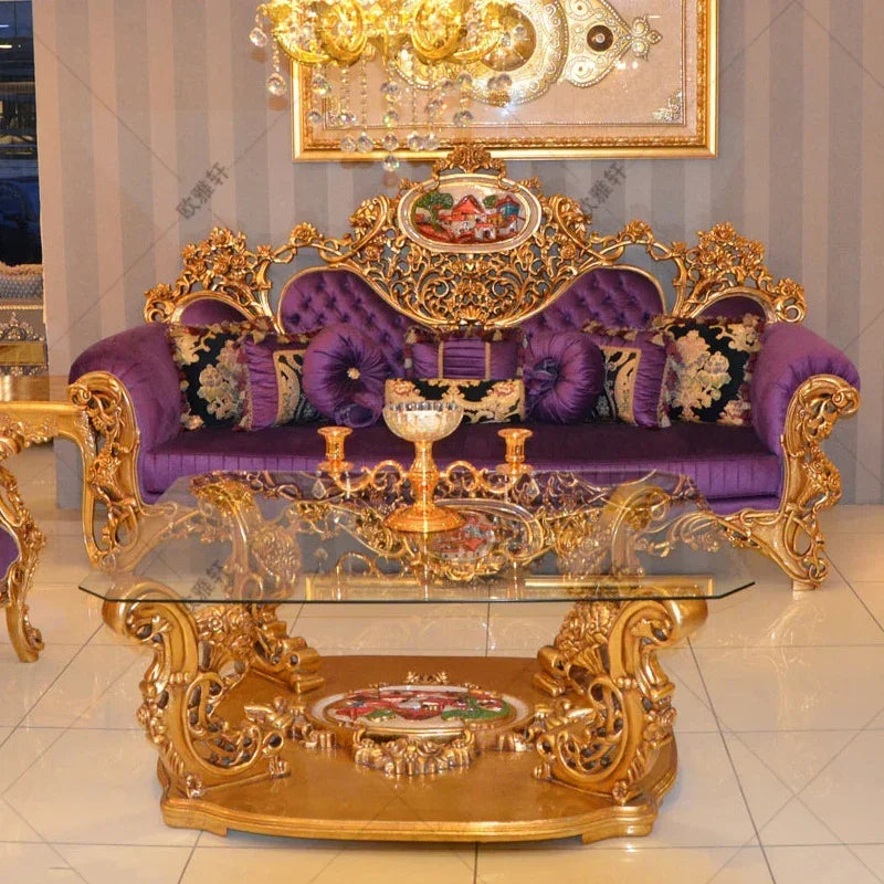 Custom European luxury palace sofa French all solid wood carved cloth tea table sofa combination