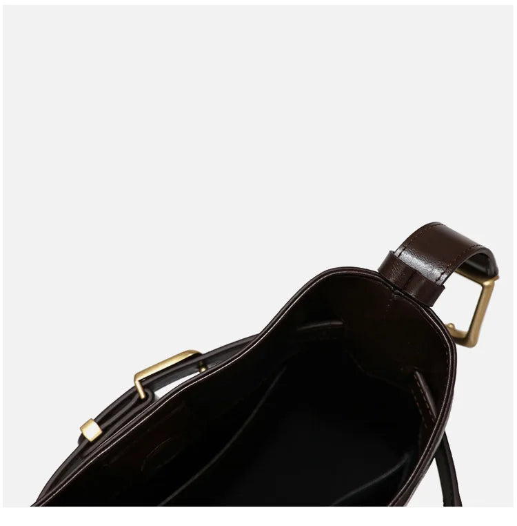 2024 Genuine Leather Bucket Bag for Women Oil Wax Vintage Messenger Bags High Quality Simple Handbag Lady Shoulder Luxury Bag