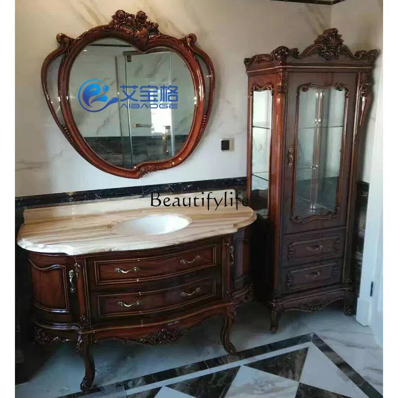 Light Luxury European Bathroom Cabinet Oak Washbasin Combination Bathroom Bathroom Cabinet Hand Washing Washstand