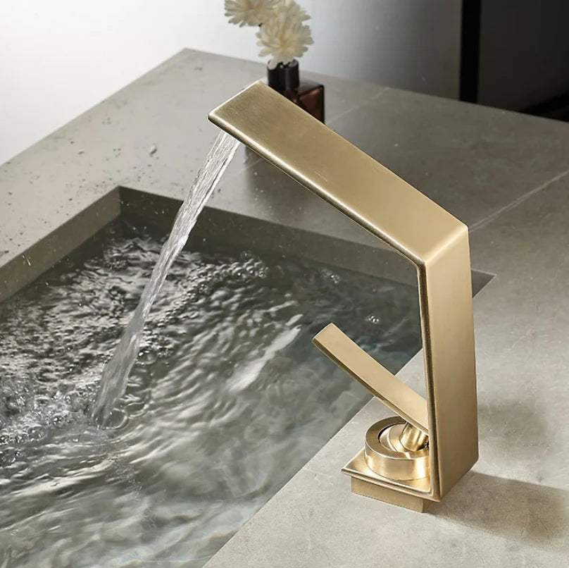 luxury brushed gold wash basin faucet toilet under basin household bathroom cabinet hot and cold waterfall faucet