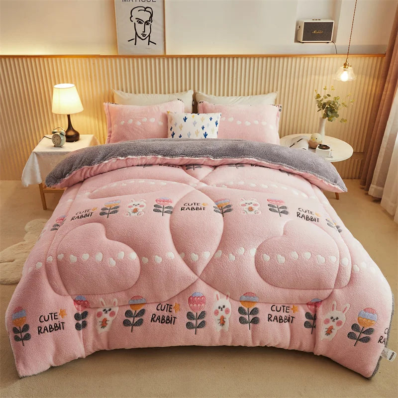 Thickened Winter Blanket Quilt Lamb Wool Double Layer Thick Warm Blanket 150/180/200 Comforter Throw Blankets for Beds