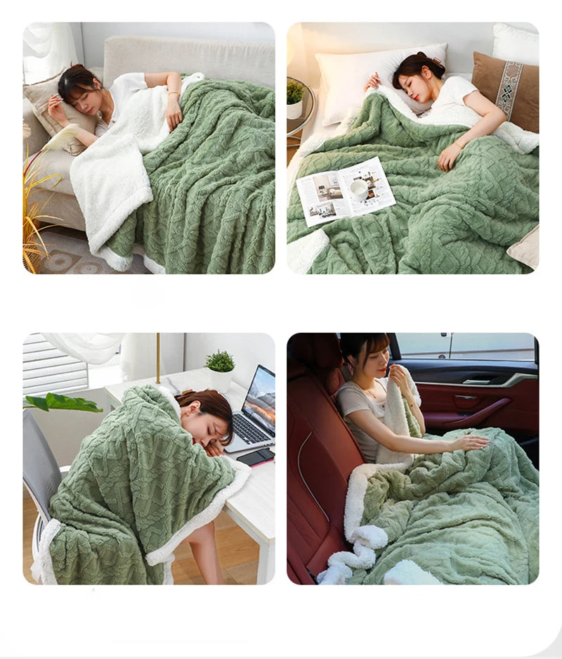 Winter Blanket Lamb Wool weighted Super Soft Double Side Microfiber Flannel Throw Blanket for Bed Comfortable Warm Comforter