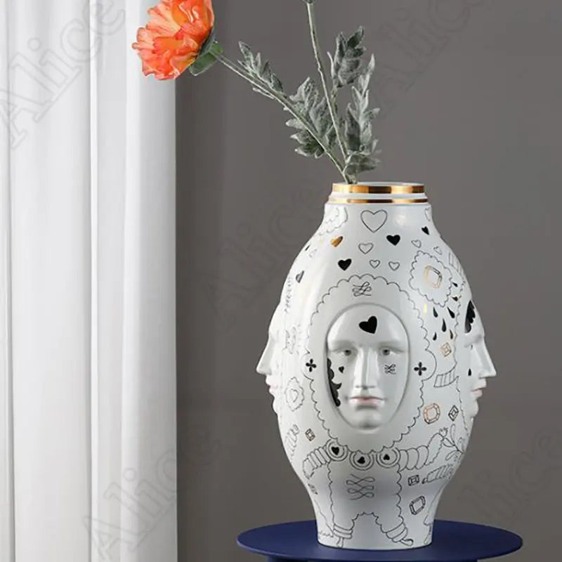 Creative Face Ceramic Vase Ornaments Nordic Living Room Decoration TV Cabinet Porch Desktop Flower Arrangement Vases Home Decor