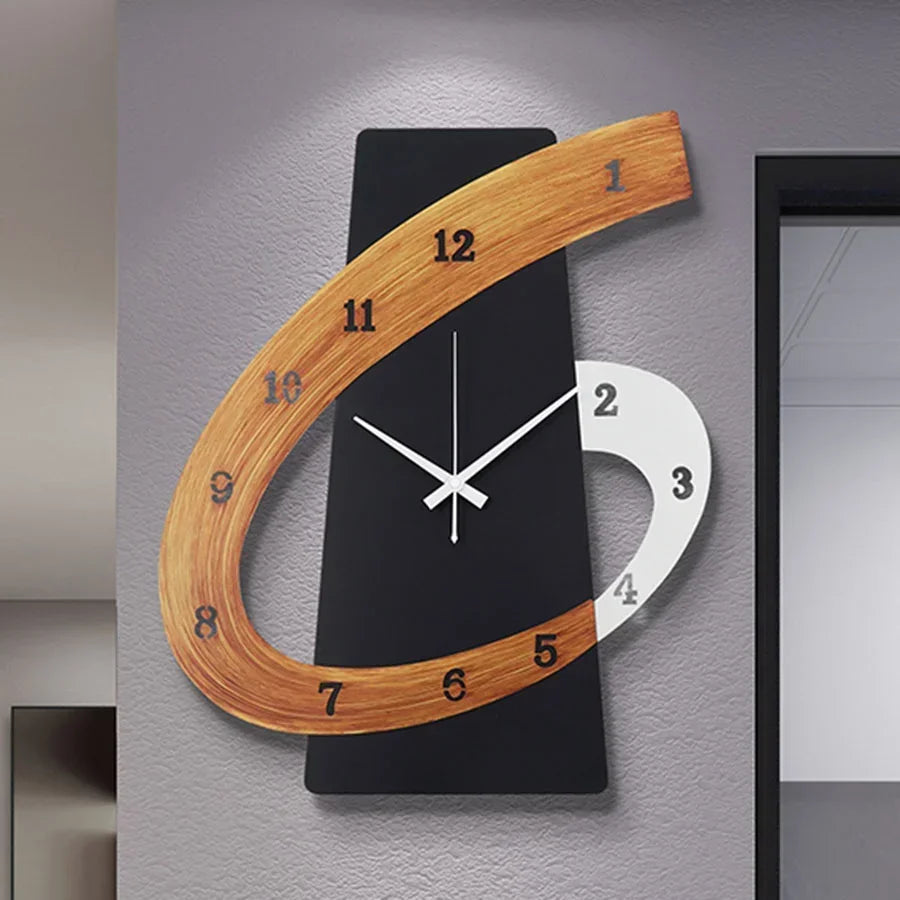 Home Wall Clock Living Room Gift Art Deco Wooden Unique Wall Clock Quartz Numbers Black Modern Design Silent Horloge Home