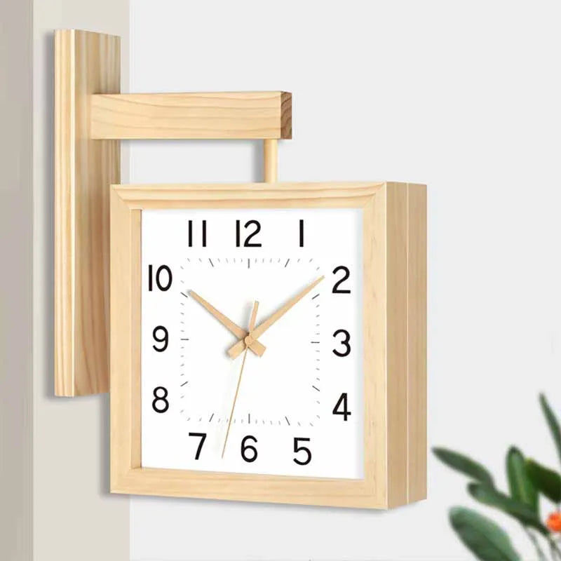 Wooden Double Sided Wall Clocks Mechanism Silent Wall Clock Interior Modern Minimalist Clocks Creative Living Room Decoration