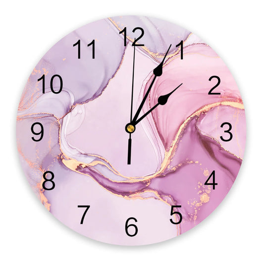 Marble Gradient Pink Clock Living Room Home Decor Large Round Wall Clock Mute Quartz Table Clock Bedroom Decoration Wall Watch