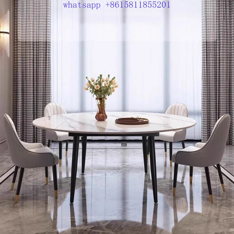 Modern minimalist round dining table Retractable chair White dining table manger home furniture  comedores de 6 sillas