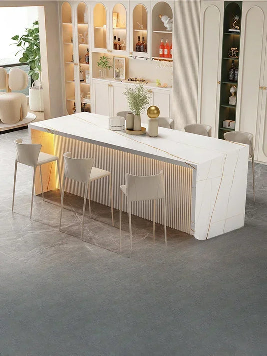 Customized light luxury open kitchen slate island dining table