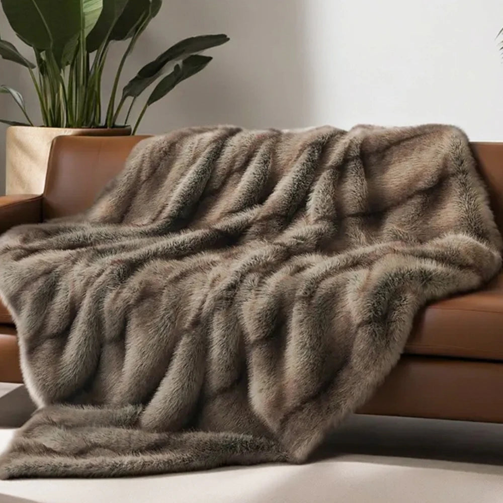 Faux Fur Blanket Luxury Throw Blanket Winter Thick Warm Sofa Blankets Bed Plaid Bedspread on the Bed Home Decora