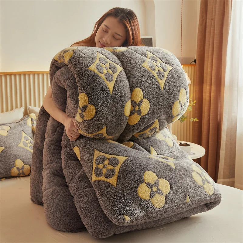 Thickened Winter Blanket Quilt Lamb Wool Double Layer Thick Warm Blanket 150/180/200 Comforter Throw Blankets for Beds