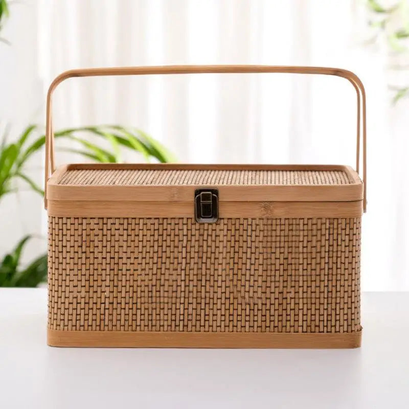 Woodchip Picnic Basket Woven Storage Basket Empty Wicker Basket Rattan Egg Container Organizer Bins Moon Cake Box 2