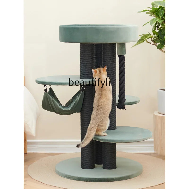 Large Luxury Cat Climbing Frame Nest Cat Tree Integrated Climber Villa Solid Wood Scratching Post Hammock Pet Toy