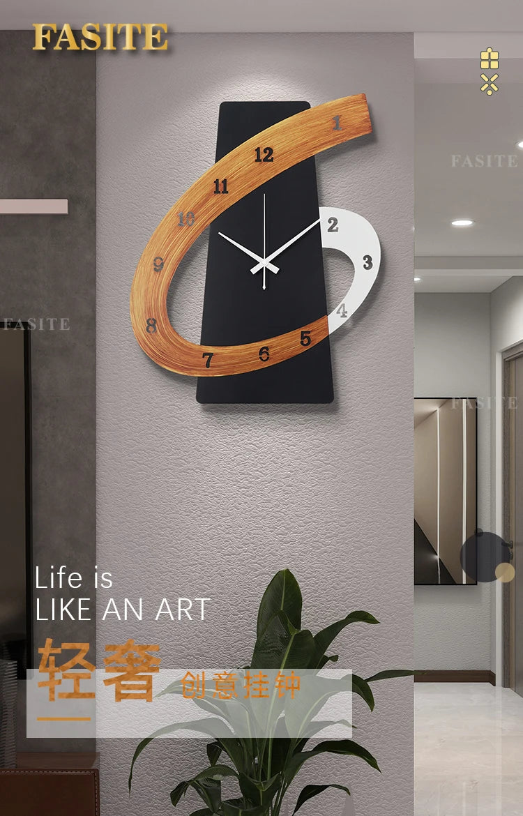 Home Wall Clock Living Room Gift Art Deco Wooden Unique Wall Clock Quartz Numbers Black Modern Design Silent Horloge Home