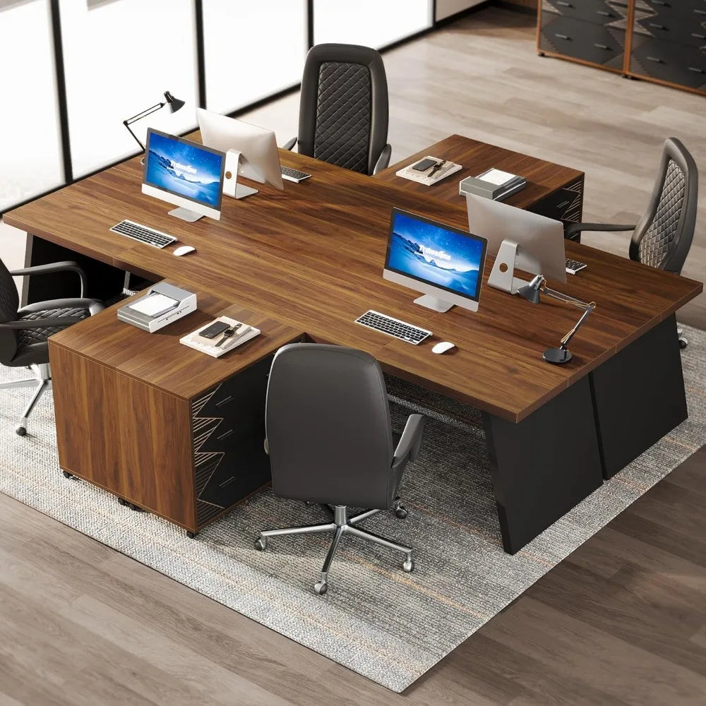 L-Shaped Executive Desk, 62" Large Home Office Computer Desk with 2 Storage Drawers and Letter Size File Cabinet