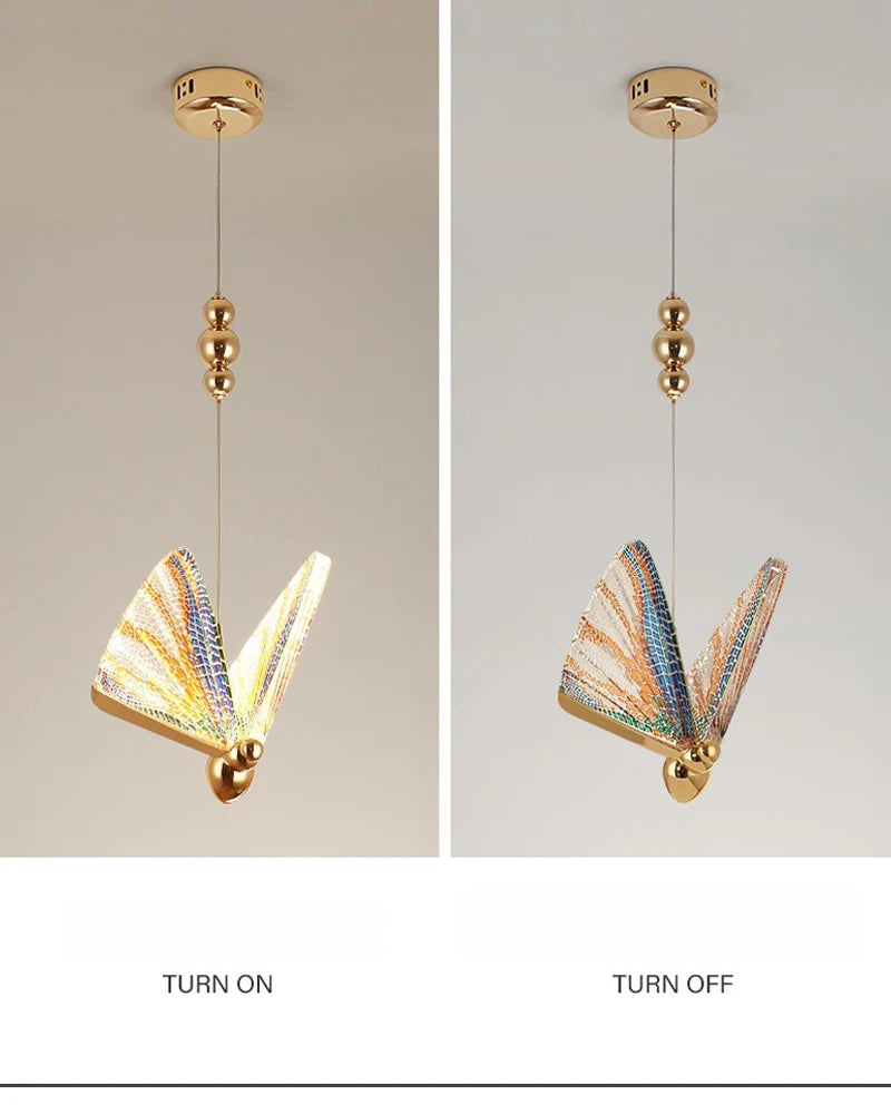 Nordic Colorful Butterfly LED Pendant Lamps for Home Bedroom Living Room Indoor Golden LED Suspened Hanging Chandelier Lighting