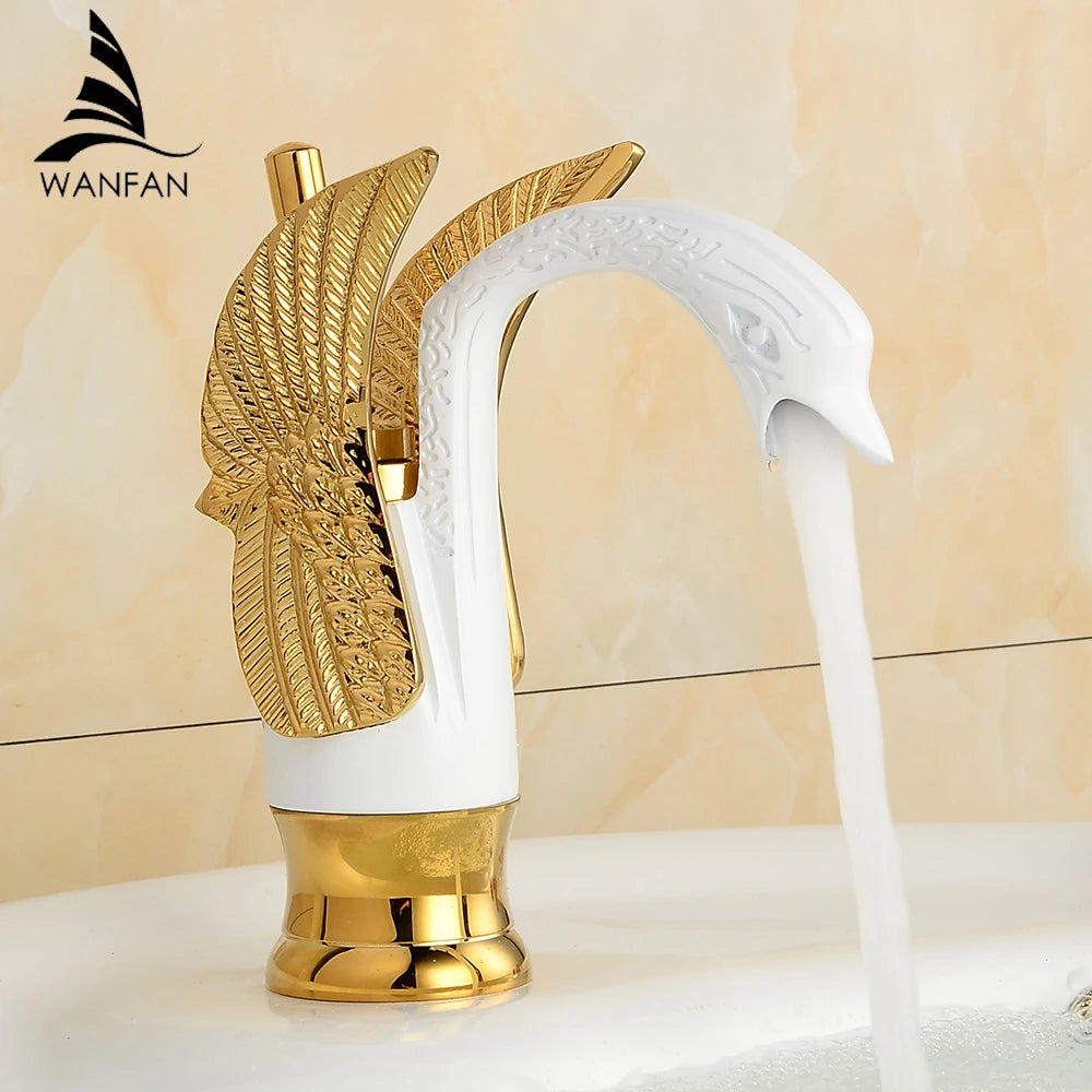 Basin Faucets New Design Swan Faucet Gold Plated Wash Basin Faucet Hotel Luxury Copper Gold Mixer Taps hot and cold Taps 85535K